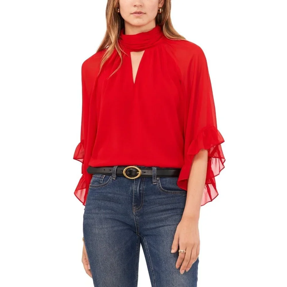 Vince Camuto Cutout Flutter-Sleeve Top Red Size 2XS MSRP $89 - Picture 1 of 4